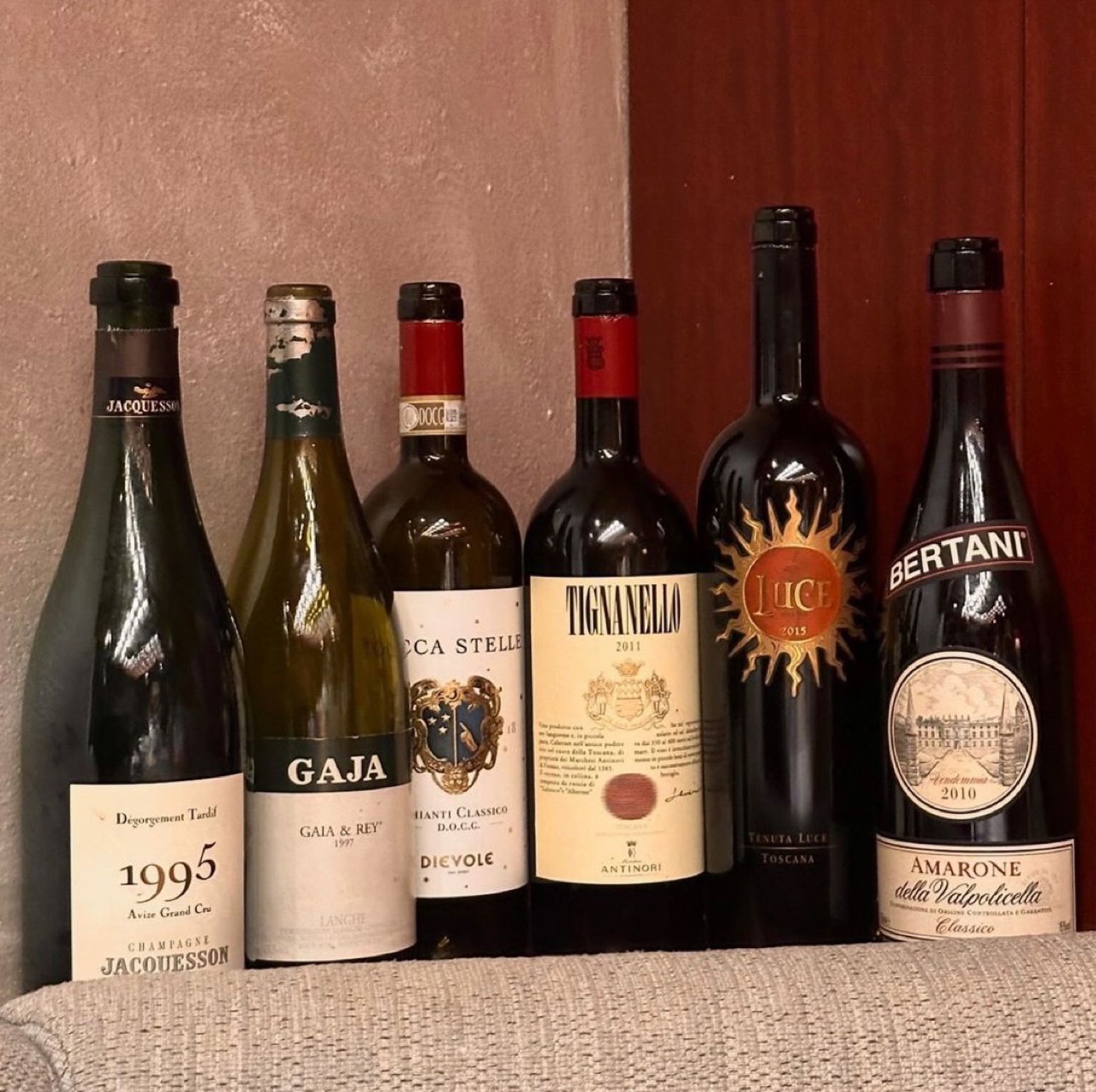 Selezione di grandi vini: Gaja, Tignanello, Amarone